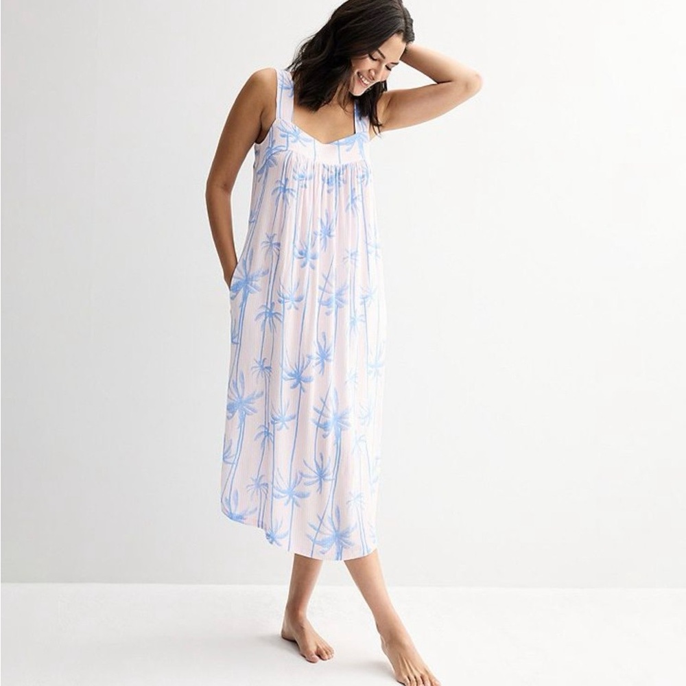 pajamas pjs Palm-Print Chemise nightgown Sleeveless size XL